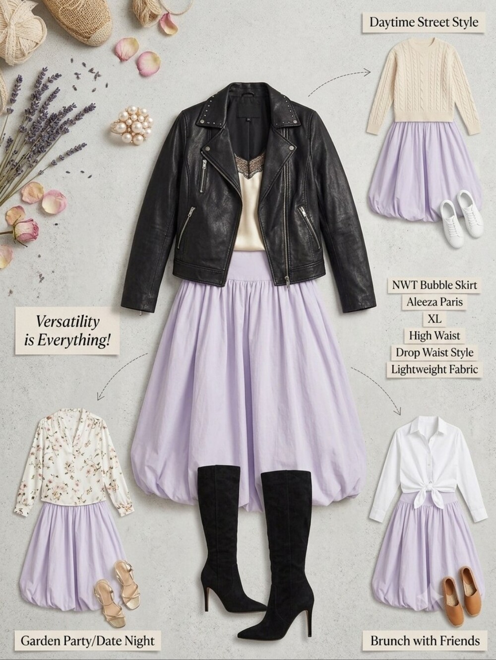 NWT Bubble Hem Midi Skirt Lavender High Waist Voluminous Puff Aleeza Paris XL - Picture 13 of 13